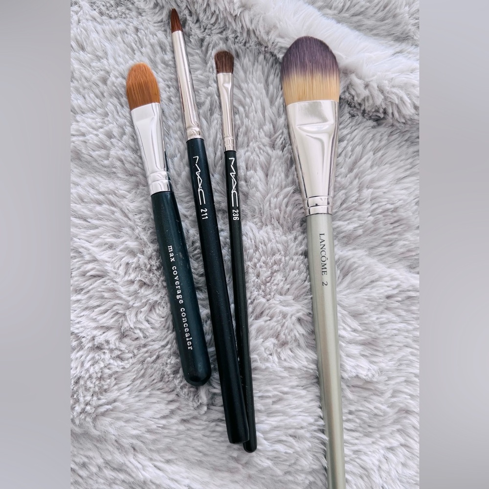 Makeup brushes from Bare Minerals, Mac, and Lancome